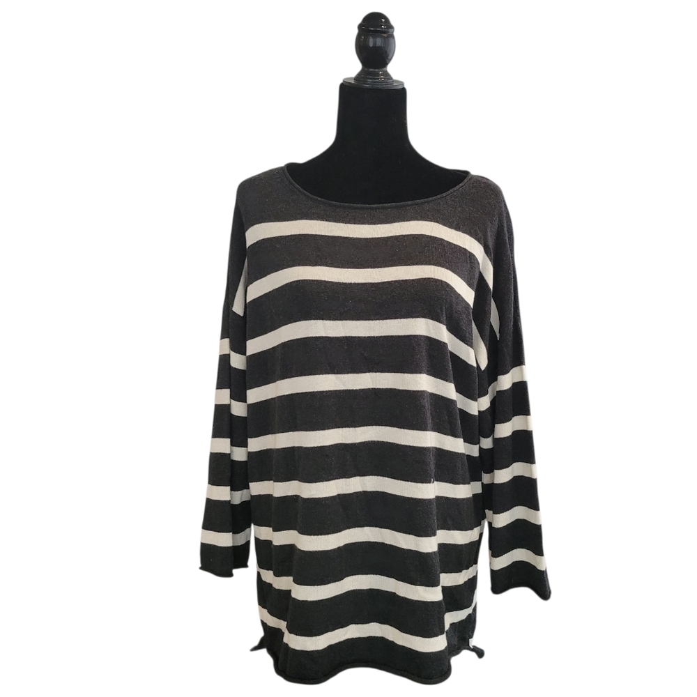 Eileen Fisher 100% Organic Cotton Striped Sweater Women's M Gray